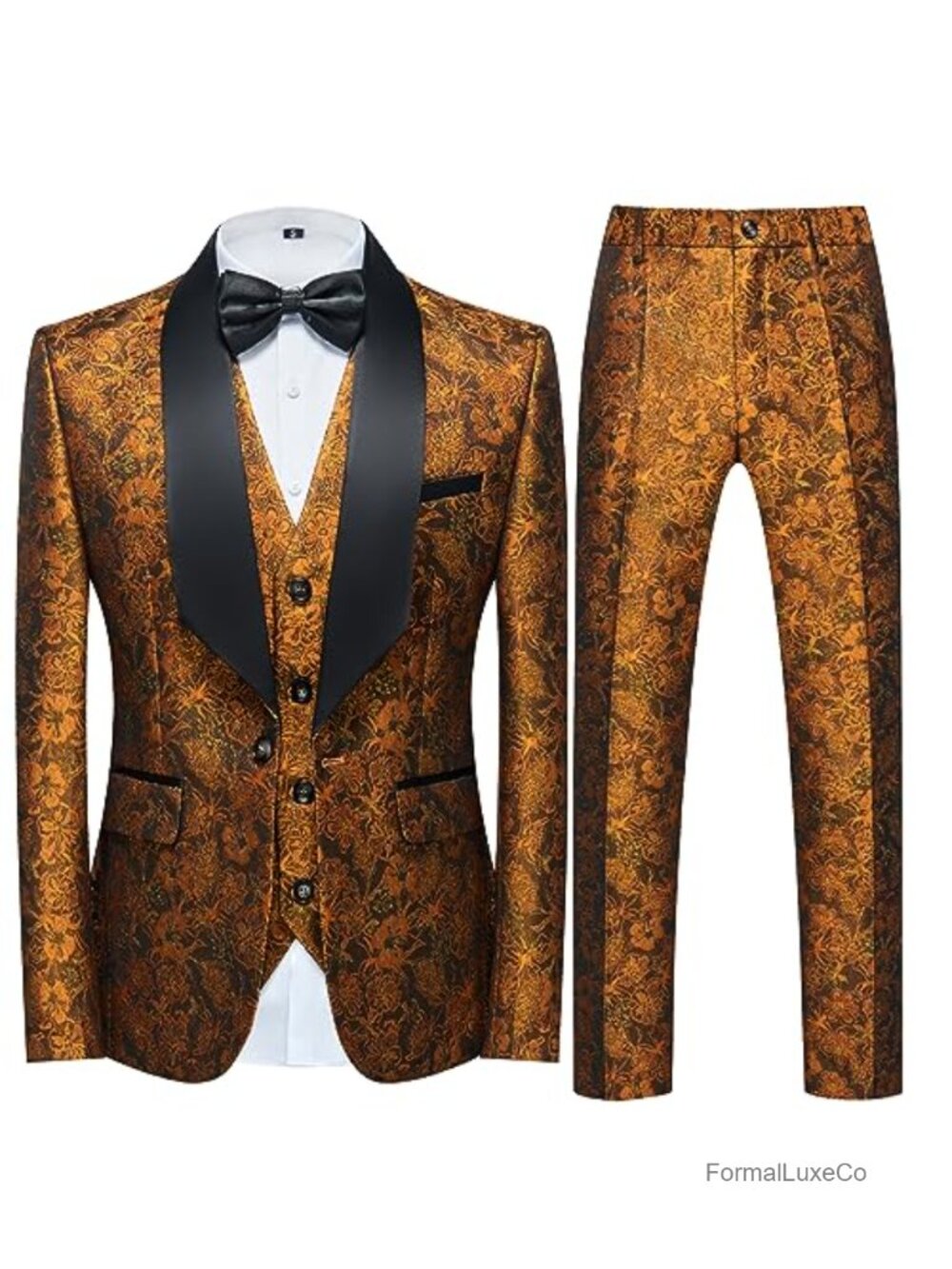 Men's 3 Piece Slim Fit Floral Paisley Tuxedo Suit Set Prom Wedding